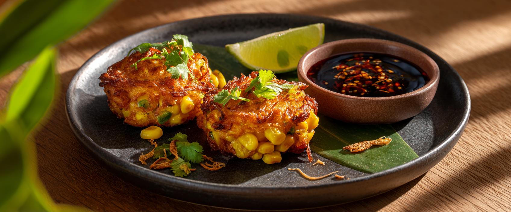 Perkedel Jagung Luxe: Krokante Maiskoekjes met Limoenblad en Chili